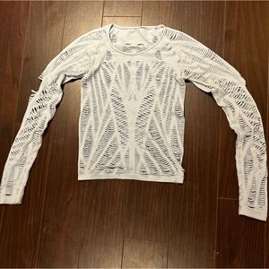 Alo Yoga Wanderer Top Women's S Light Blue Long Sleeve Geo Cut Out Stretch Shirt